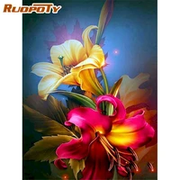 ruopoty red flower oil painting by numbers kits for adults hand painted 60x75cm frame on canvas home living room decoration