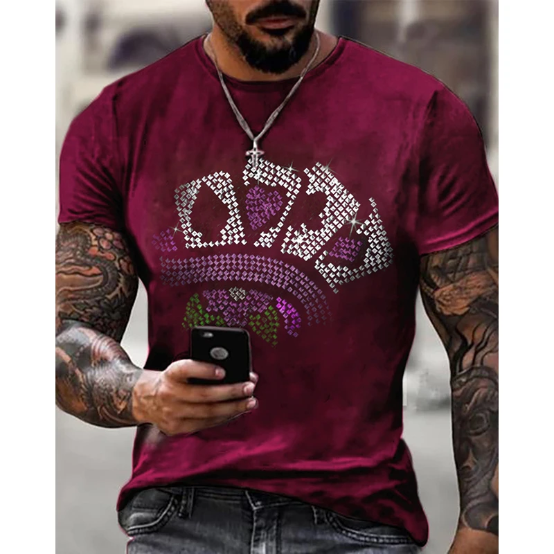 

Fashion Men's Clothing Oversized Tee y2k Poker Rhinestone Designer Short Sleeve Tops Hip Hop Casual Street t-shirt High Quality