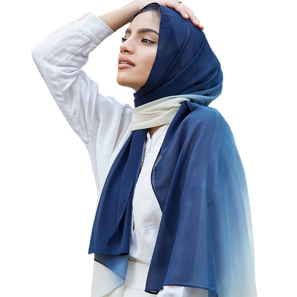 Big Size Gradient Bubble Muslim Chiffon Hijab Scarf Women Fashion Islamic Arab Shawl Wrap Head Scarves Ready To Wear Headscarf