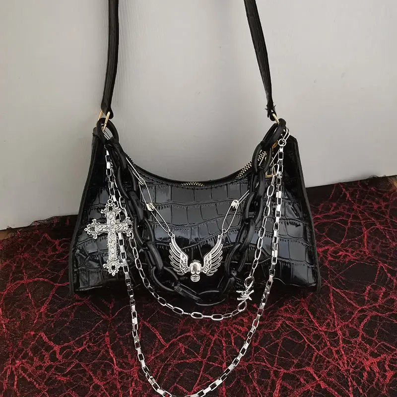 Richme Gothic Sac A Main Femme Harajuku Y2k Women's Bag 2022 Trend Punk Chains Skull Individuality Street E Girl Shoulder Bag