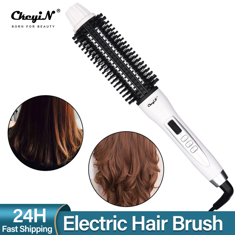 

LCD Display Heated Round Irons Hair Brush Electric Ceramic Curling Wand Curler Hair Salon Curler Brush Wave Lady Beauty Comb