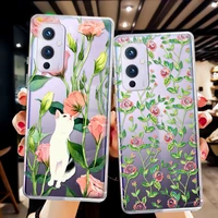 silicone clear phone case for oneplus nord n100 n200 2 5g ce 5g n10 7t 9rt 5g 7 9 8 10 pro 7pro 9r cat flowers protection cover