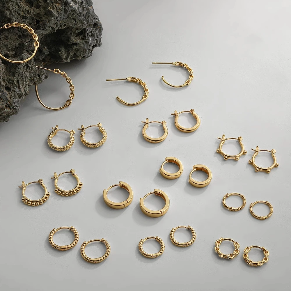 

Gold Small Chain Hoop Huggie Earrings Set for Women Minimalist Beads Twist Ear Buckles Cartilage Earrings stainless steel Bijoux