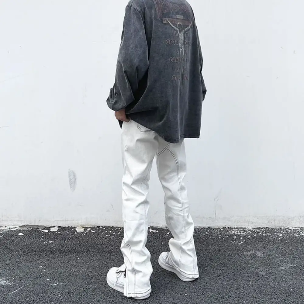 Men Jeans Hip Hop White Pants Loose Side Zipper Casual Loose Jeans Men Pants Denim Streetwear Wide Leg  Vintage