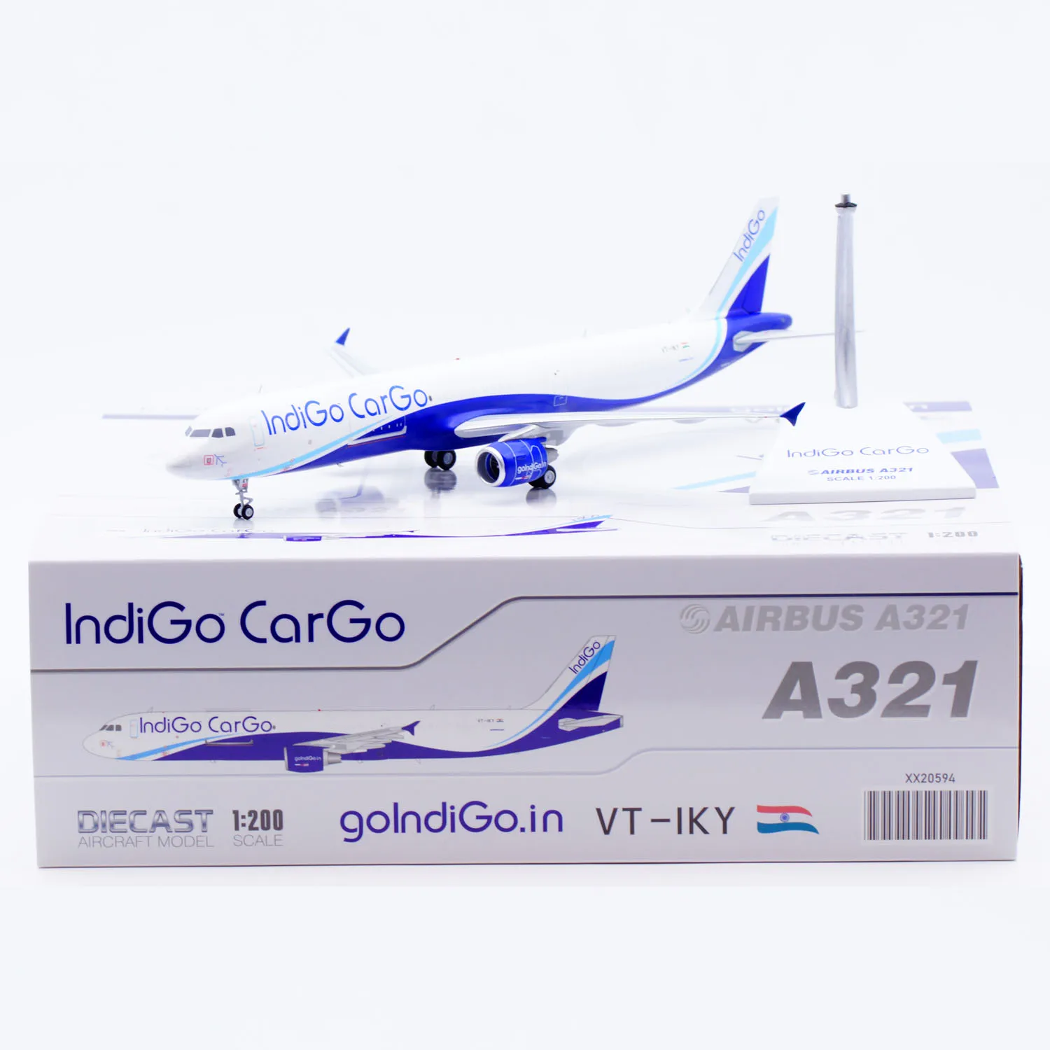 Фото Коллекционная модель самолета из сплава XX20594 JC Wings 1:200 Indigo Cargo Airbus A321(P2F) VT-IKY, литая под давлением, с подставкой №2
