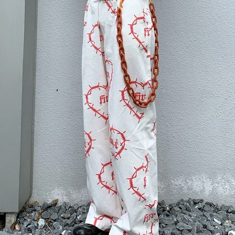 

Spring Hip hop high street dark print loose casual straight pants harajuku punk Streetwear vintage female trousers dropshipping