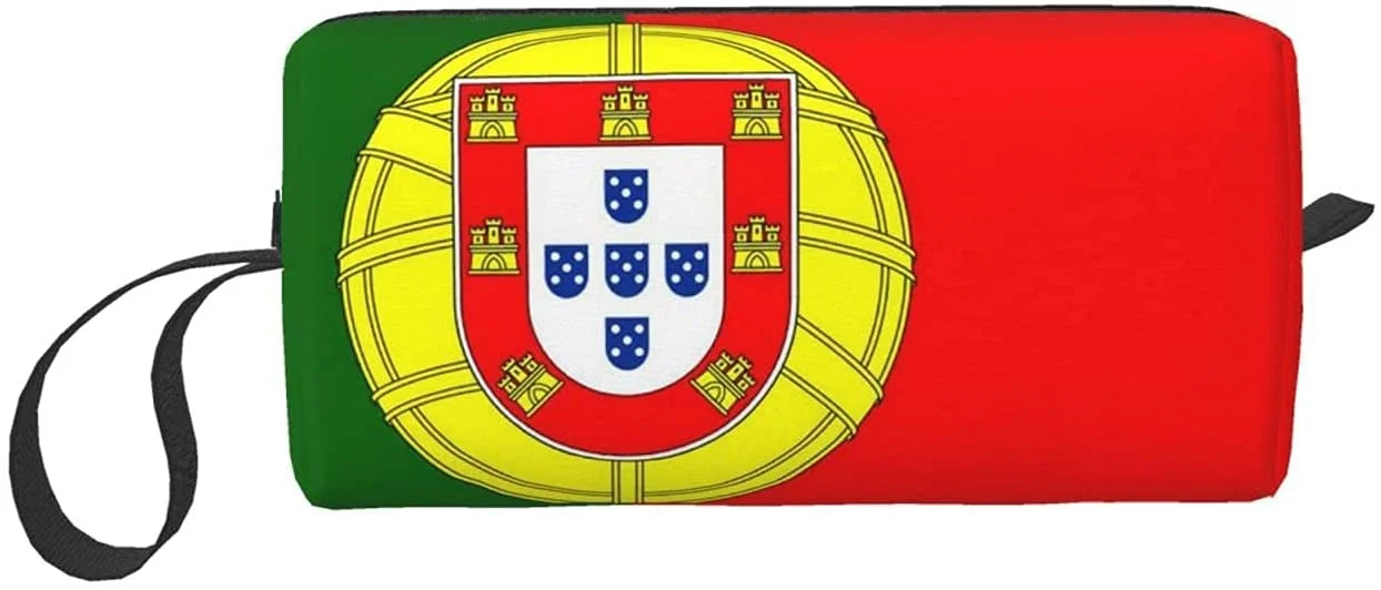 

Portugal Flag Travel Cosmetic Bag Pen Pencil Case Portable Toiletry Brush Storage, Multi-Function Makeup Carry Case with Zipper