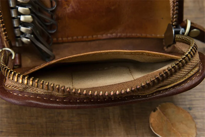 Vintage handmade natural real cowhide men's women's key cases fashion casual genuine leather samll ID card holder coin purse
