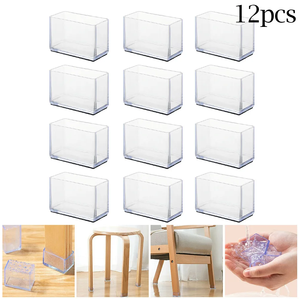 

Durable Practical Useful Brand New Chair Feet Cover Protector 12pcs Cap Rectangle Silicone Table Feet Protector