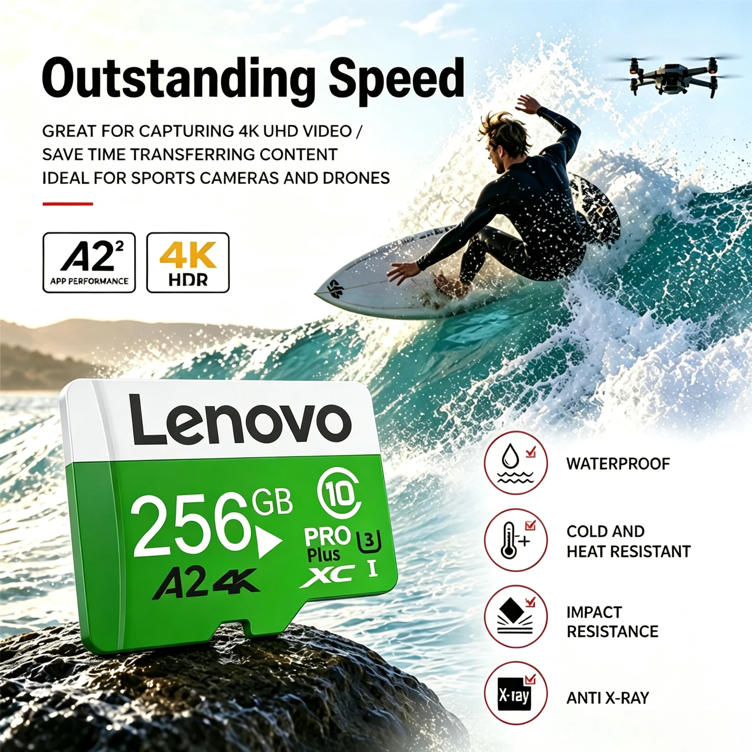 Фото Карта памяти Lenovo Extreme Pro Micro SD 512 ГБ, TF-карты 128 ГБ, 256 ГБ, V60 U3, флеш-карта 4K Full HD для камер и дронов №4