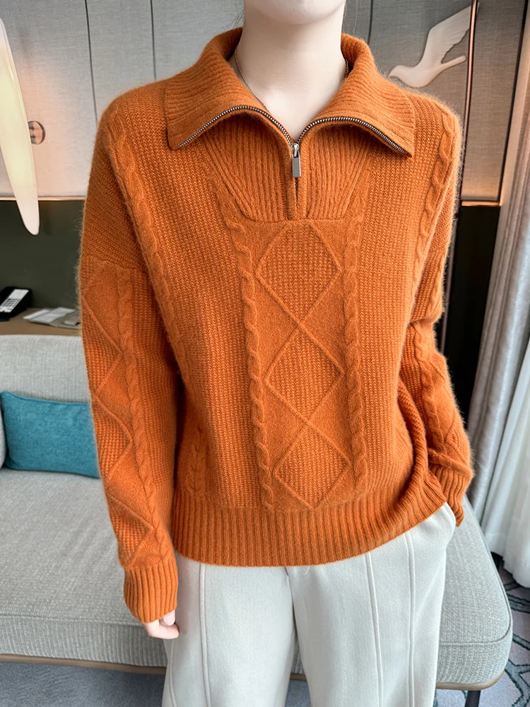 Утепленный кашемировый свитер Baby Hill в стиле ретро женский вязаный с полумолнией