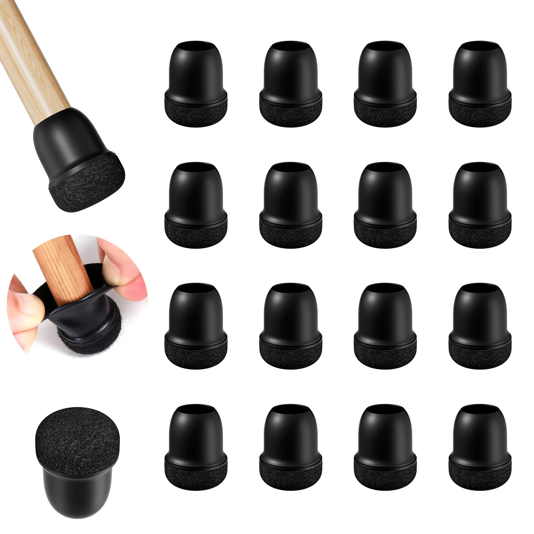 16 шт. черные защитные накладки на пол для ножек стула, силиконовые чехлы на ножки стула 360 ° Обернутое фетровое дно для предотвращения царапин для паркетных полов