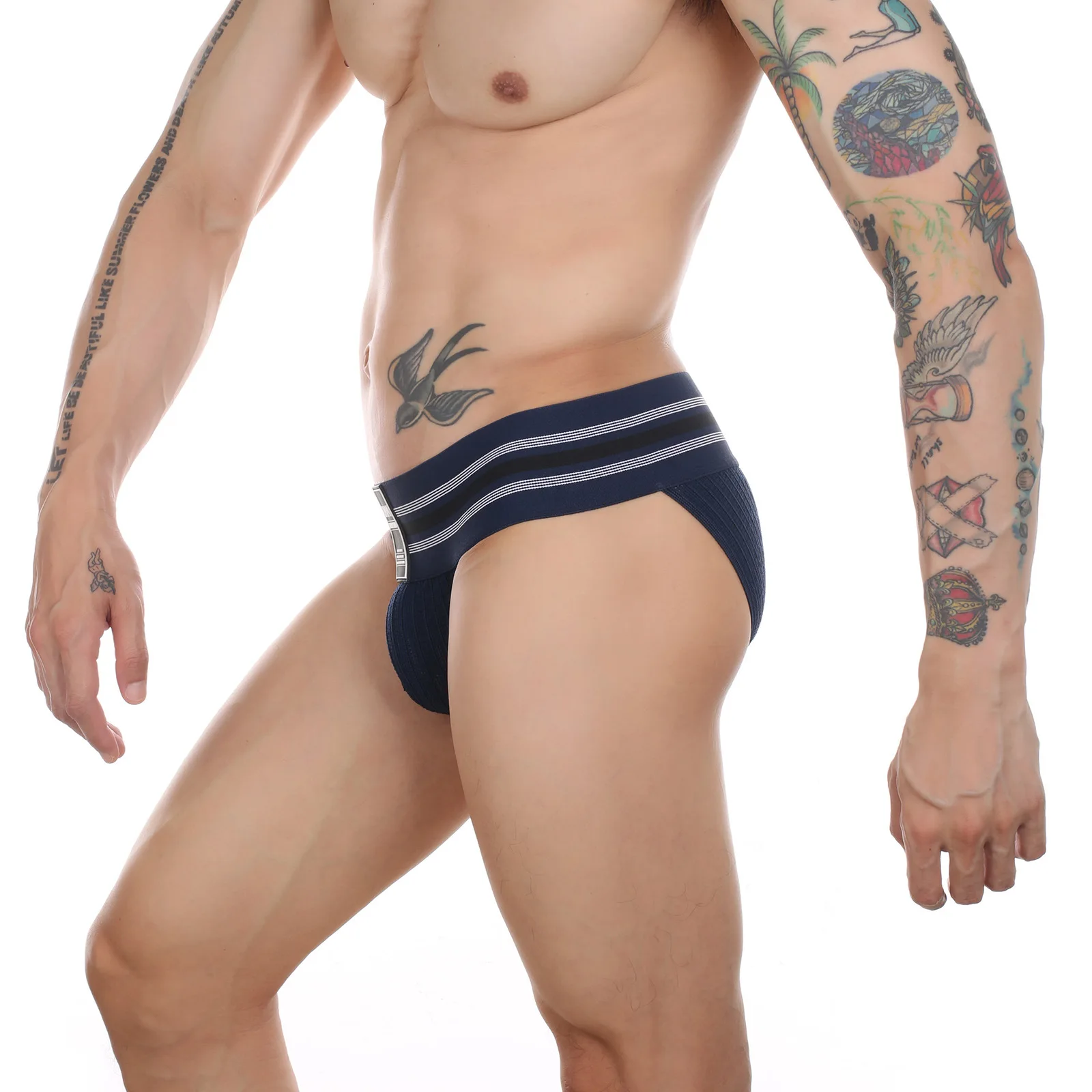 Men's Super Wide Waist Underwear Trend High Fork Rainbow Briefs High Bounce Personality Sports Fitness