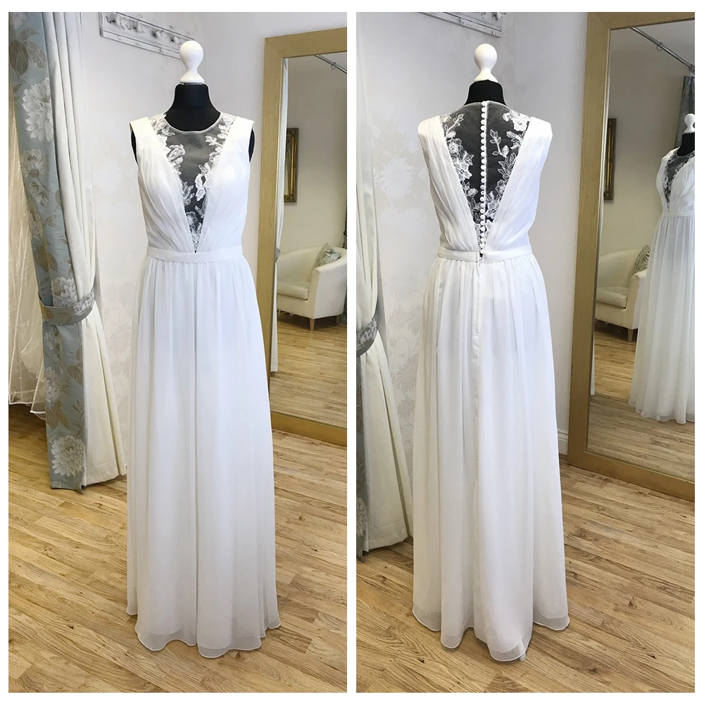 

Boho Sexy Sheer V Neck Sleeves Lace Appliques A Line Wedding Dresses Chiffon Bride Gowns Beach Sweep Train Vestidos De Novia