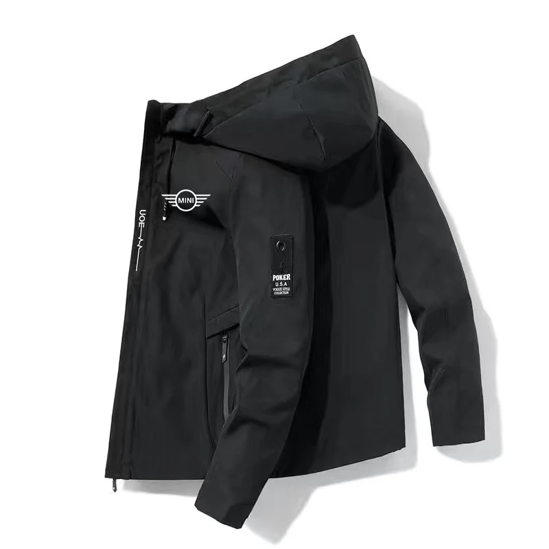 UYUK Men's Jacket Latest Mini Cooper Print Men's Spring Autumn Zipper Casual Hooded Bomber Jacket New Fashion Male Windbreaker