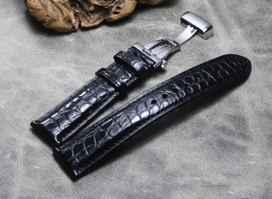 18 19 20 21 22mm Brown Black Butterfly buckle Alligator Watch Strap Genuine Crocodile Leather Waterproof Wrist Bands Bracelet