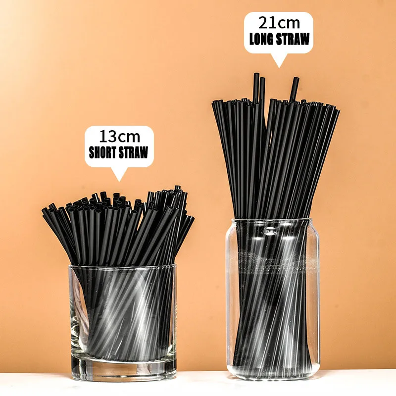 

500 Pieces Straight Tube Plastic Straws 13/21CM for Kitchenware Bar Party Event Supplies Black Hard Cocktail Straw