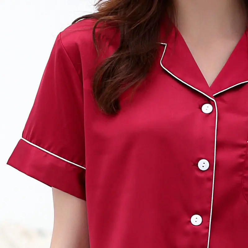 Pajamas Set Sleepwear Satin Pajamas for Women Silk Pyjamas Set Pjs Women Solid Short Sleeve V-Neck Pijamas Women