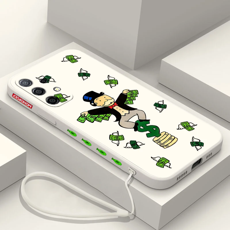 Мультяшный монопольный чехол для Samsung A73 A72 A71 A54 A53 A52 A51 A25 A24 A23 A15 A14 A13 4G с ремешком на