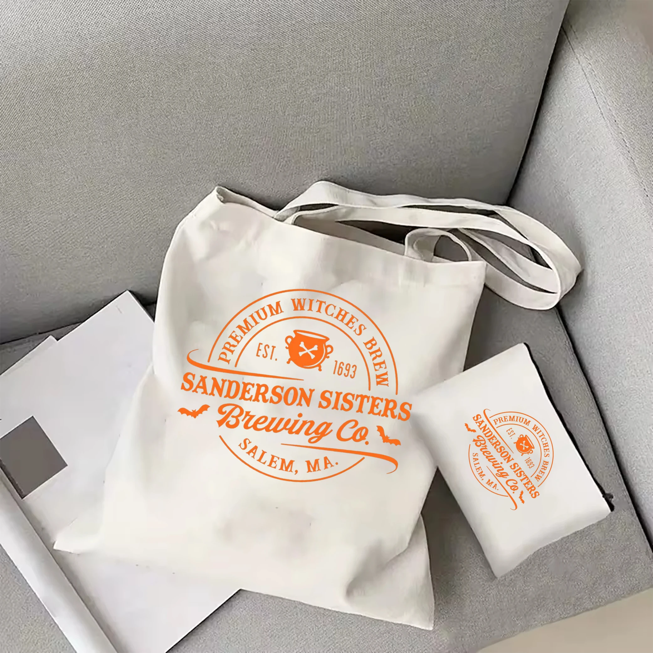 Сумка-тоут женская холщовая на плечо с принтом ведьмы Хэллоуин