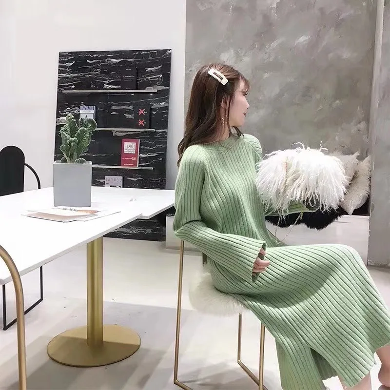 Женское трикотажное платье-свитер SHIJIA элегантное теплое вязаное платье с