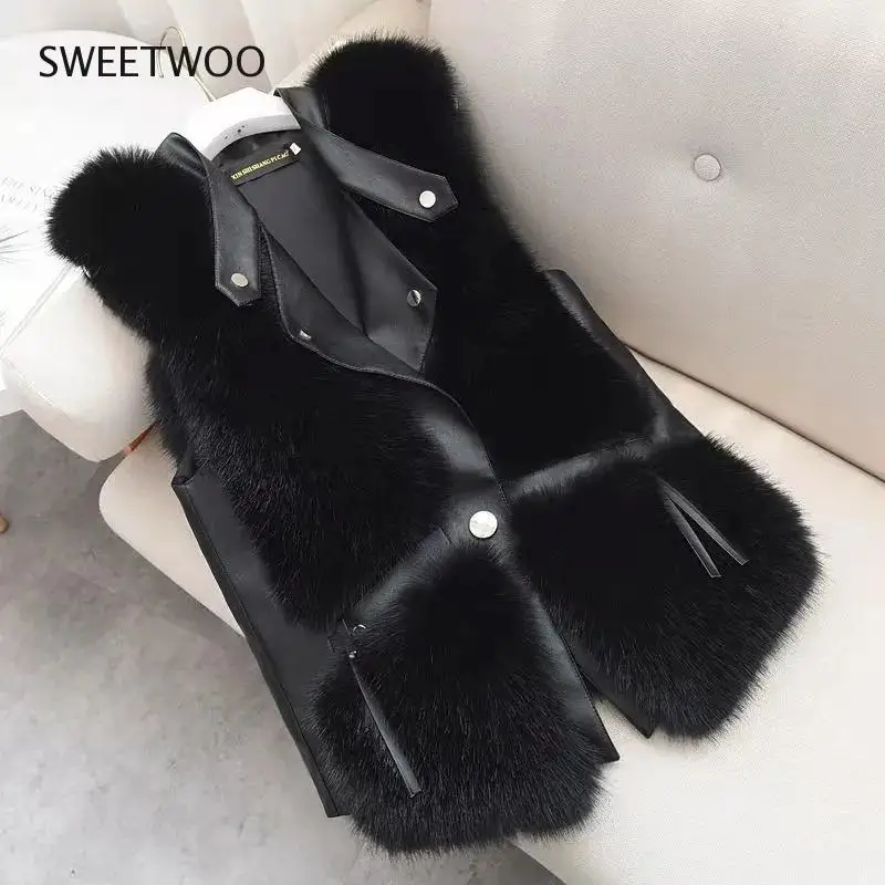 High Quality Imitation Fox Fur Vest Jacket Women Fur Vest Jacket 2021 Winter Waistcoat Long Fur Vest Female Vestcoat Sleeveless