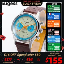 Sugess Pilot Watch of Mens Original ST1901 Movement Chronograph Mechanical Wristwatches Sapphire Crystal Waterproof Racing Strap