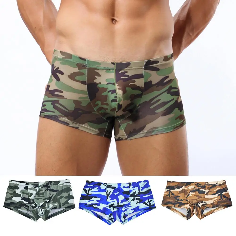 

Men Underpants Camouflage Close Fit Stretchy Low Waist Anti-pilling Sexy Sweat Absorbing U Convex Panties Briefs Underwear for H