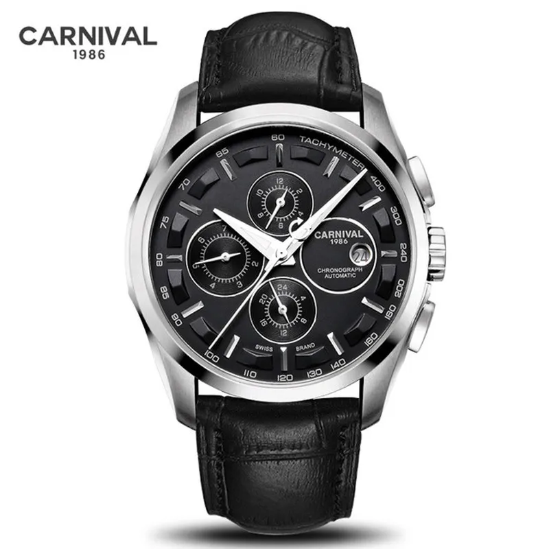 CARNIVAL Brand Multifunction Automatic Mechanical Watches for Men Luxury Sport Watch 30m Waterproof Luminous Clock Reloj Hombre