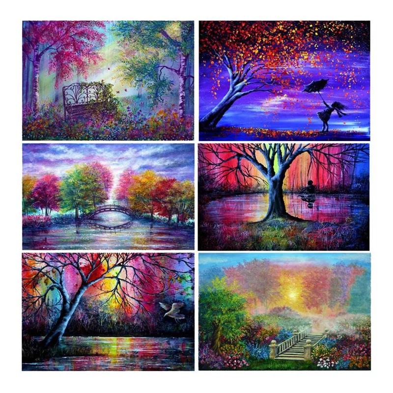 

Adult 6-Piece DIY 5D Diamond Painting Kit, Diamond Painting Art, Wall Decoration, Sunset Beach Tree Landscape Painting