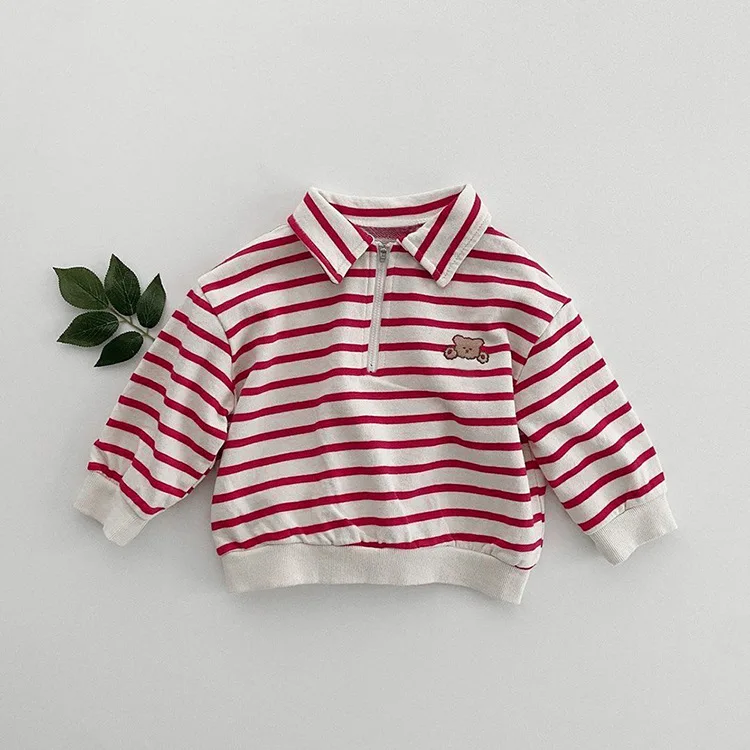 Criscky Baby Boys Girls Striped T-shirts Lapel Kids T-shirt Children Tees Tops Long-sleeve Clothes for Spring Kids Outfits