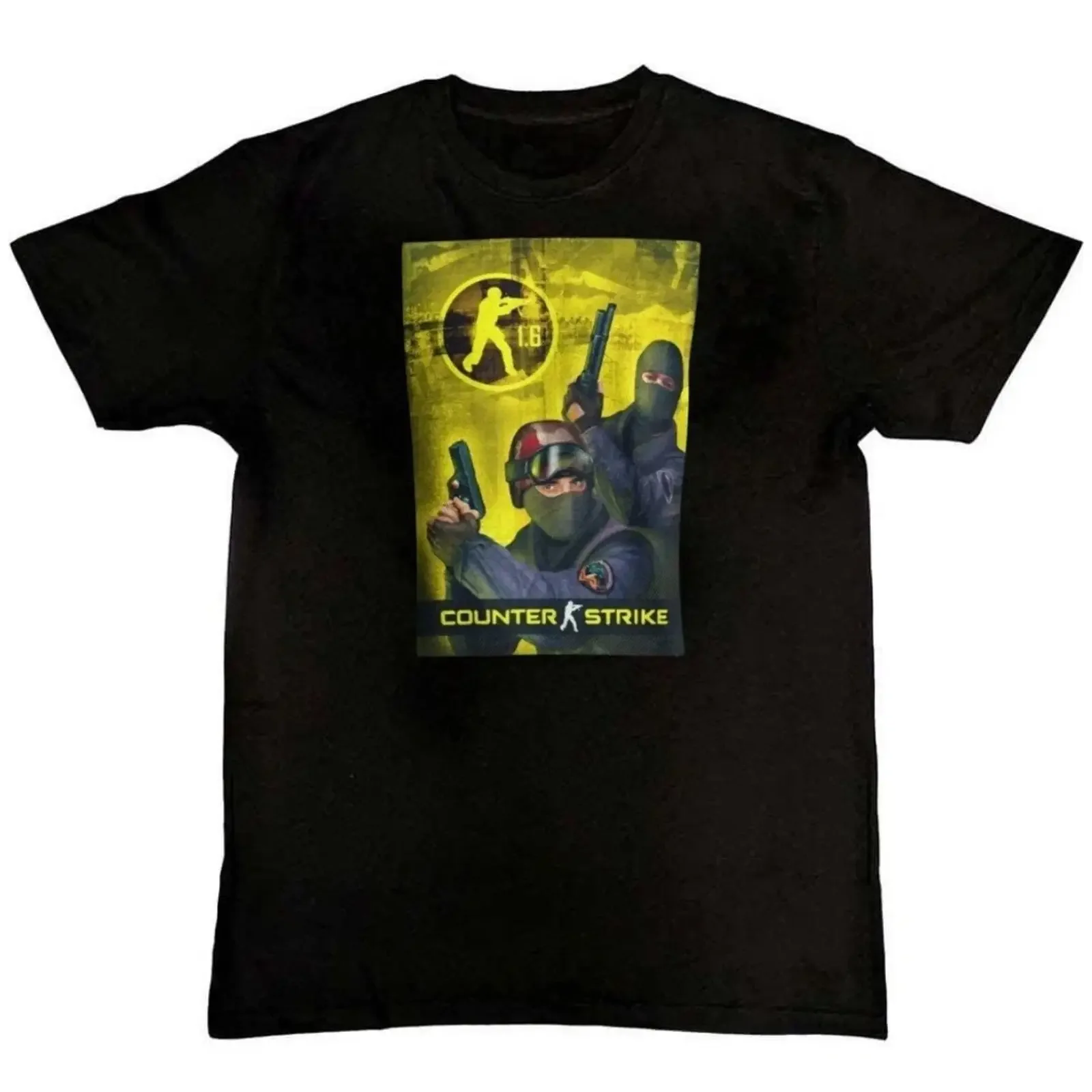 Фото Футболка мужская классическая Counter Strike 1.6 с принтом, размеры S, M, L, XL, 2XL, 3XL, 4XL, винтажная, с эффектом потертости, эластичная, модная, слегка приталенная, дышащая №1