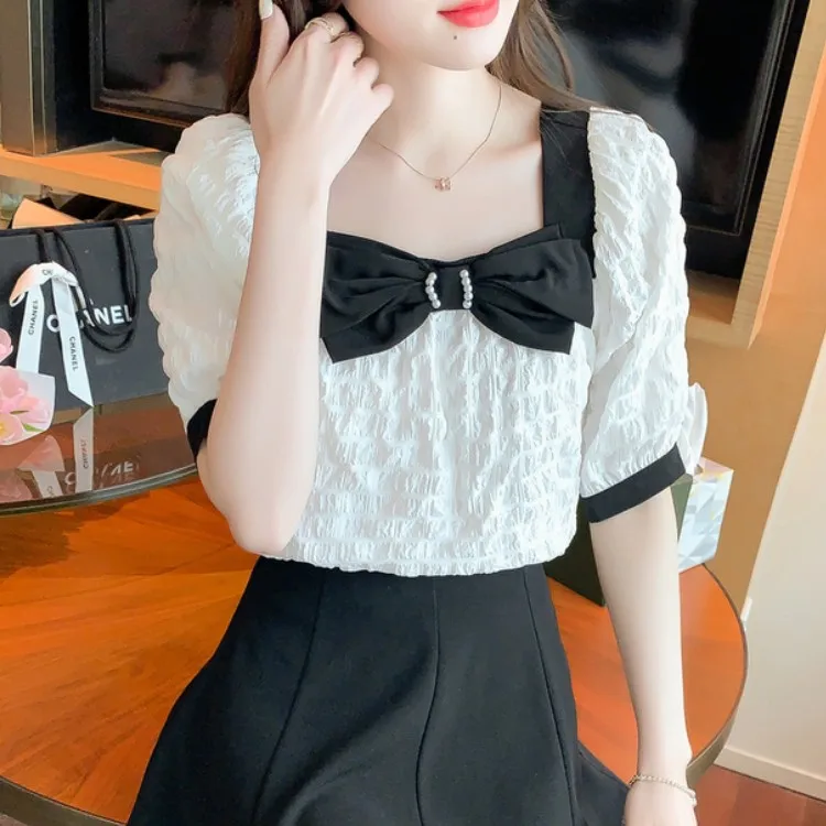 Модная Милая женская блузка с бантом новинка 2022 корейские повседневные