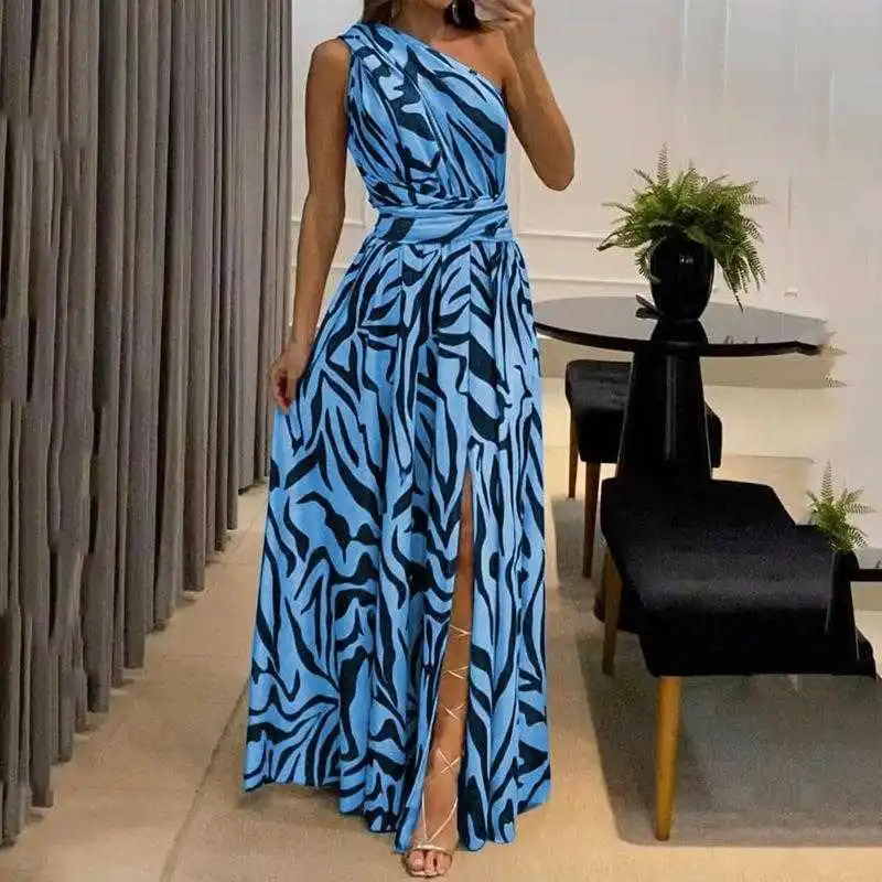 

Womens Dress Summer Sexy Backless One Shoulder Sleeveless Printed