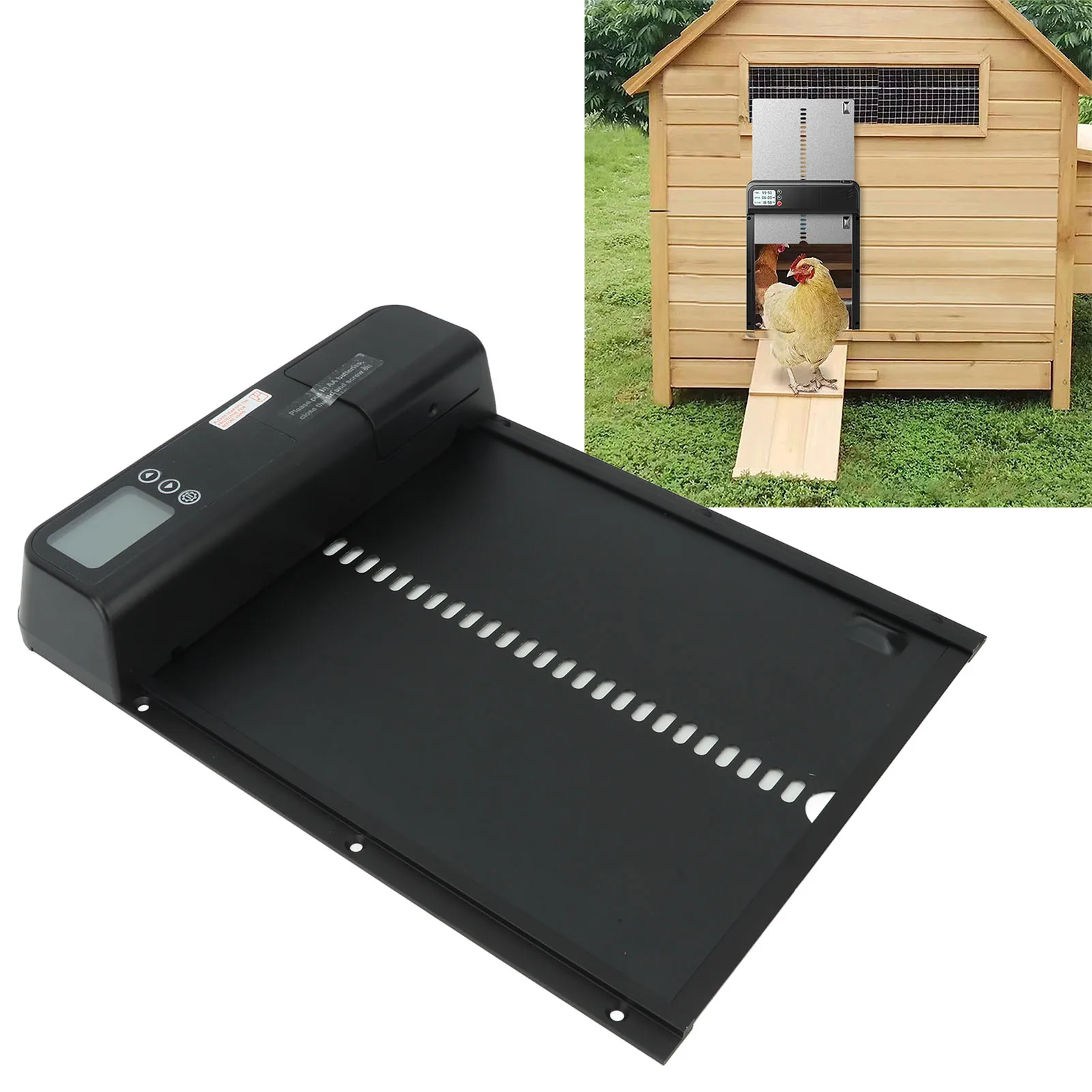 

Door With Powered Auto Battery Display Opener Aluminum Chicken Door Coop Waterproof Timer A IP45 Chicken Alloy LED Automatic