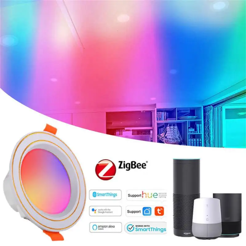 

Умный потолочный светильник Tuya Zigbee, лампа с умным шлюзом и голосовым управлением, работает с Alexa Google Smart Home, 10 Вт