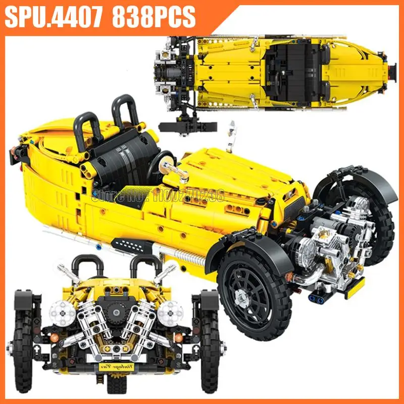 

7065 838pcs Technical Three Wheeled Vintage Retro Classic Cars Building Block Toy Children