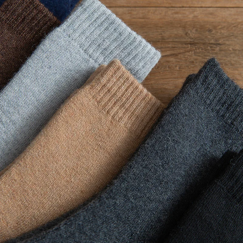 10 Pairs High Quality Winter Warm Men Super Thick Real Wool Thermal Socks Middle Solid Color Cashmere Snow Autumn Socks