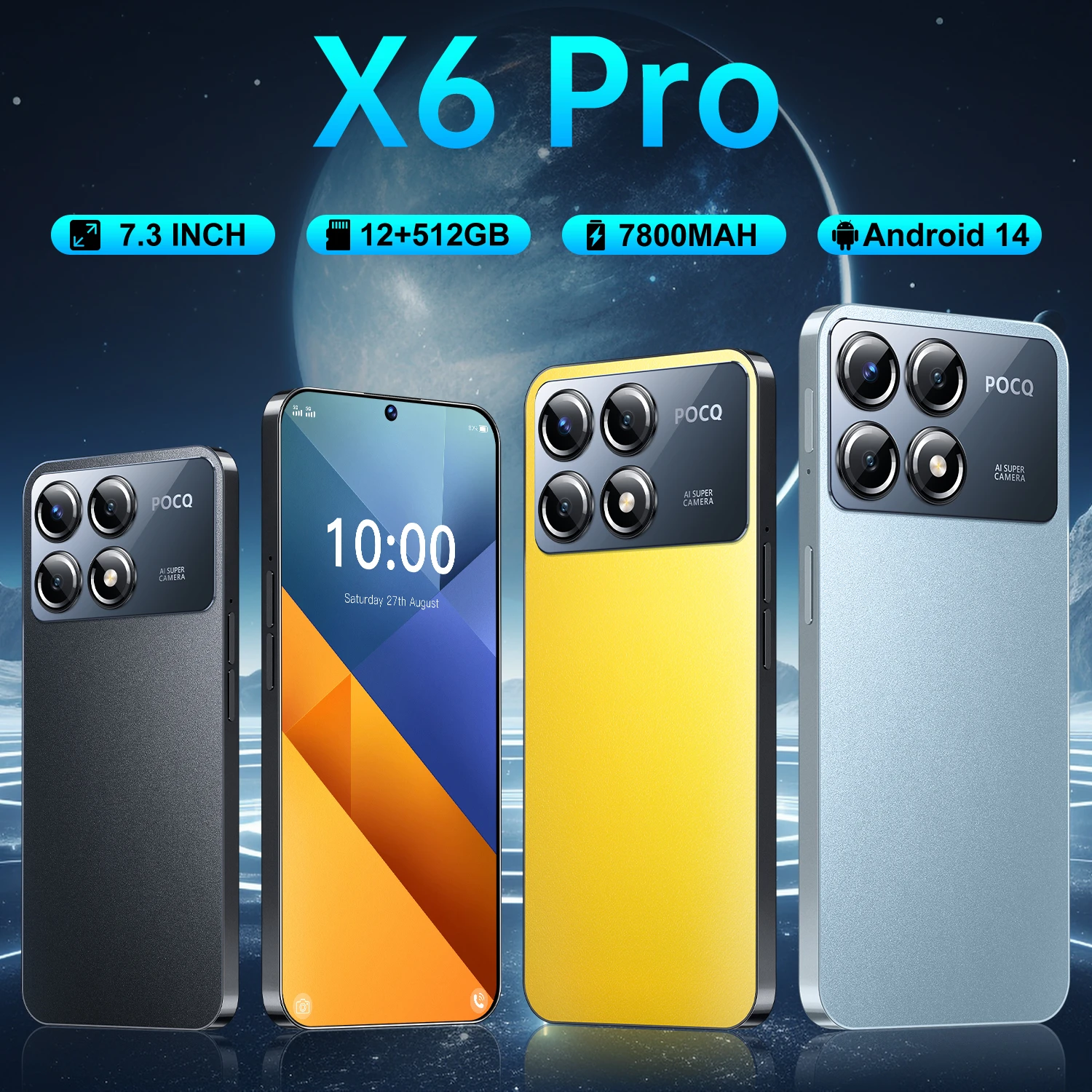 X6Pro разблокированный смартфон мобильные телефоны 7 3 HD экран оригинал 12 Гб + 512 ГБ
