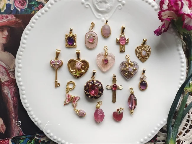 [Sweet] Сладкие винтажные ювелирные изделия Sle Розовая роза анютины аметист ретро