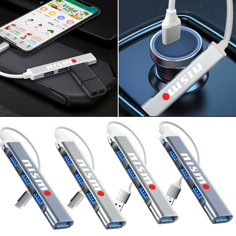 

1pcs Type-C Turn USB Adapter USB Multi Port Hub For Nismo Logo Emblem R34 GTR Nissans Tiida Sylphy Teana Note X-trail 1 2 Qashqa