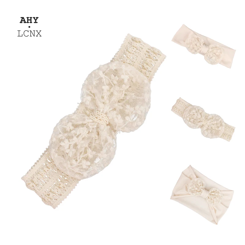 

Детские бежевые кружевные повязки на голову с бантом для новорожденных мальчиков и девочек мягкие однотонные Регулируемые Красивые дышащи...