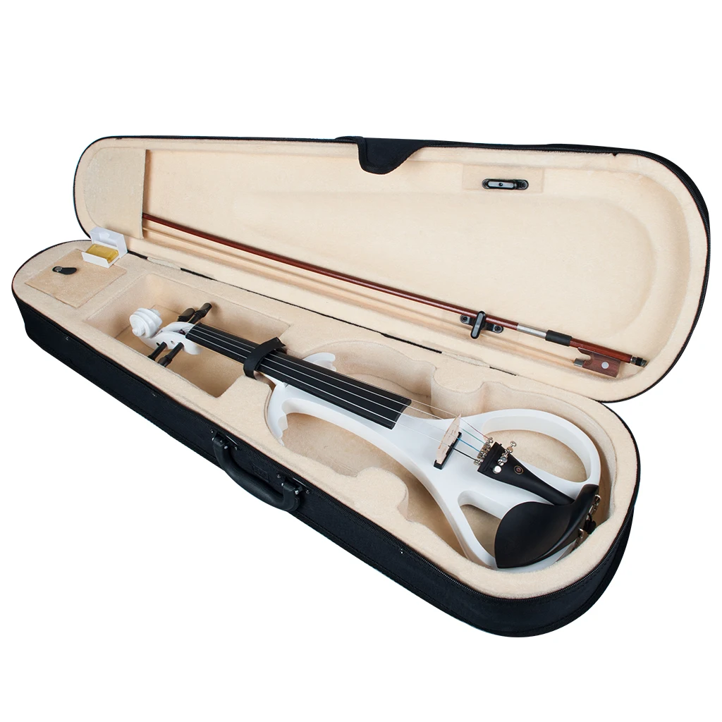 Mugig Electric Violin Solid Wood White Electronic Violin Adult Ebony Fittings w Case Bow Rosin Cable Tuner Strings Silent Violin enlarge