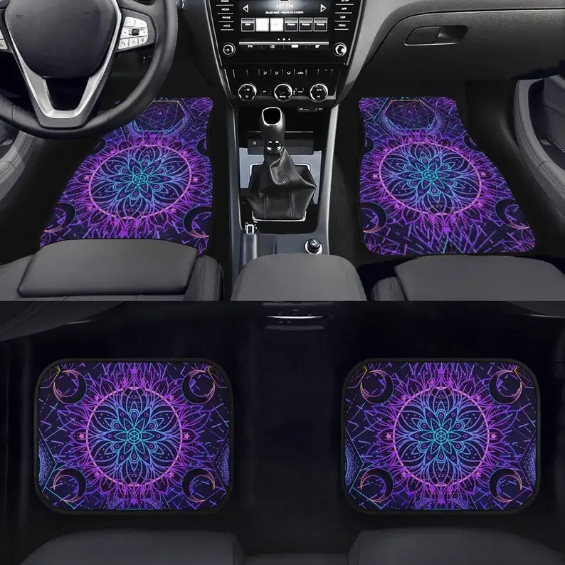 

Sacred Geometry Car Floor Mats - Psychedelic Mandala Lotus, Spiritual Colorful, Meditation Chakra, Hippie Funky Vibrant Car Acce