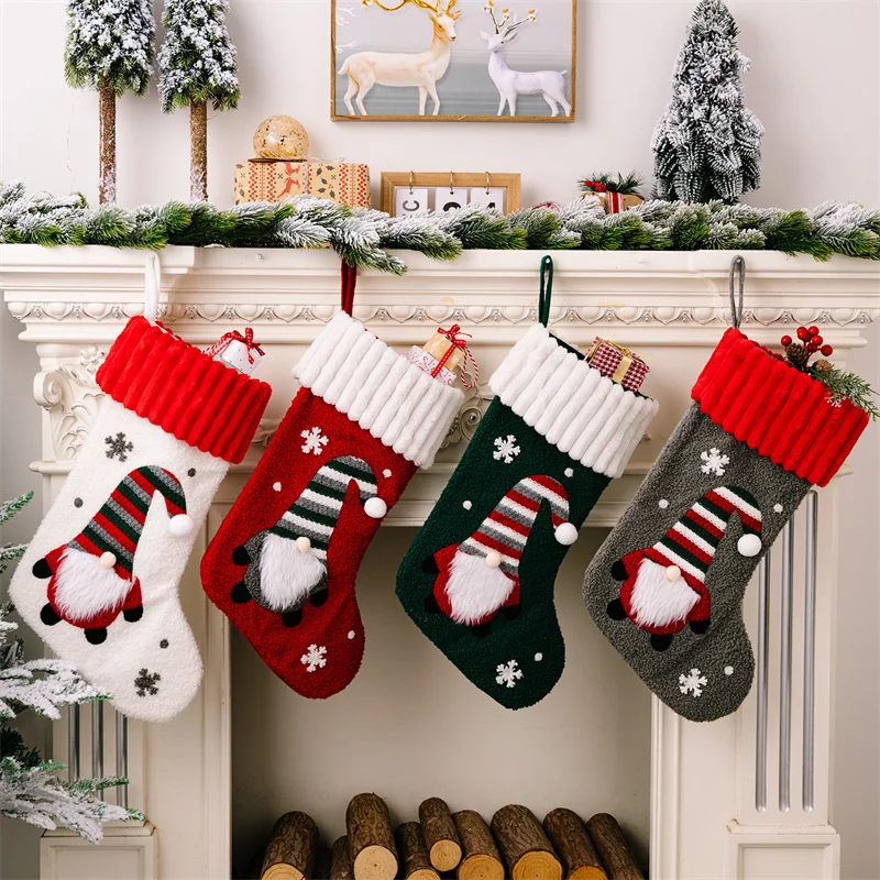 

Navidad Christmas Stocking Santa Sacks Gift Christmas Decorations for Home Candy Bag Hanging Xmas Tree Ornament New Year 2023