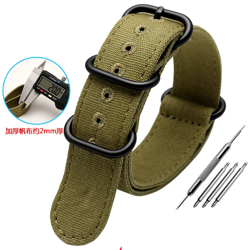 20 22 24 26mm men' Cotton canvas bracelet For any brand ZULU Fabric Military watchband watch Climbing Sports wristband straps