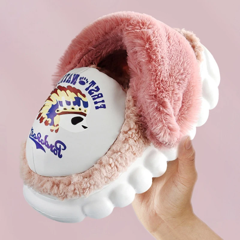 Winter Women's Indoor Slippers Eva Waterproof House Slippers for Female Platform Shoes With Fur Warm Non-slip Couples Slippers