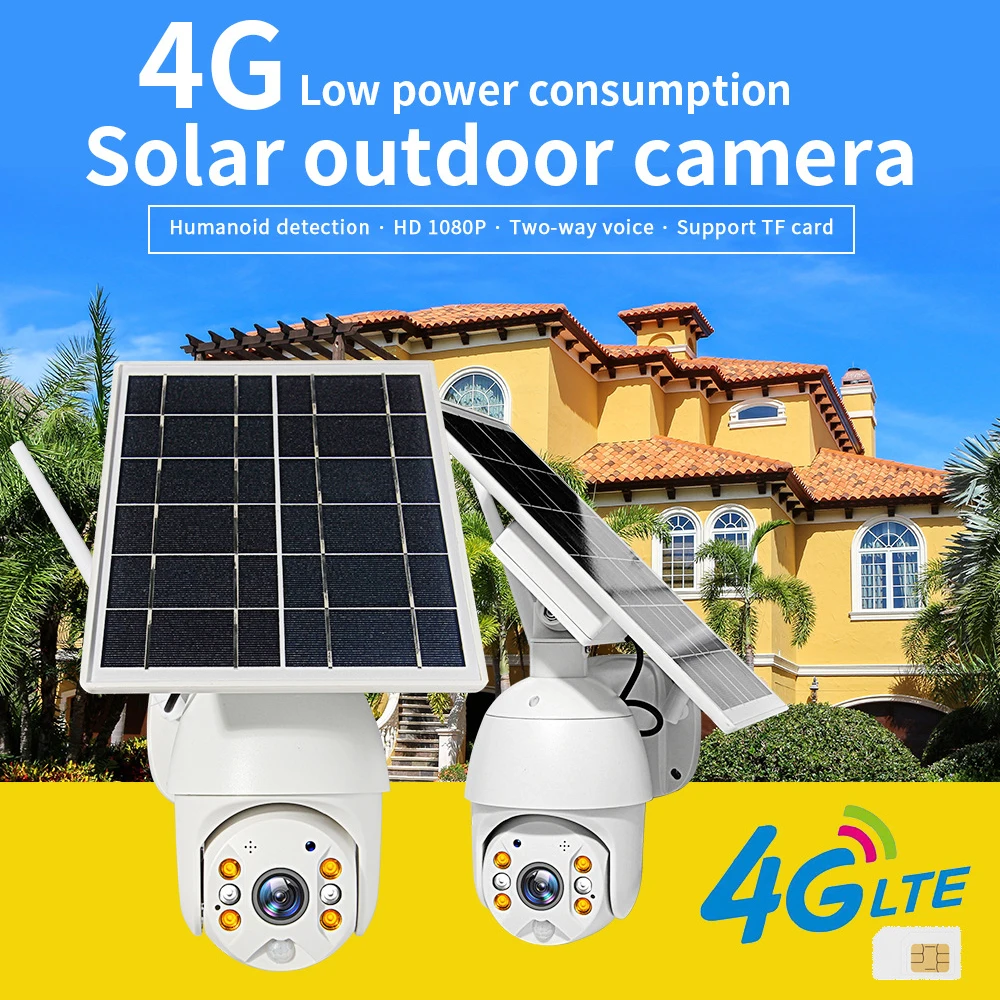 

Solar Panel Camera Security Protection Wifi Surveillance Cameras 4G SIM Card 1080P HD Outdoor Monitoring Videcam Smart Home