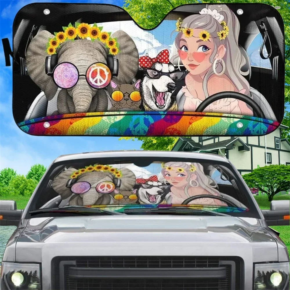 Автомобильный солнцезащитный козырек в стиле хиппи ЛГБТ-красивая девушка на