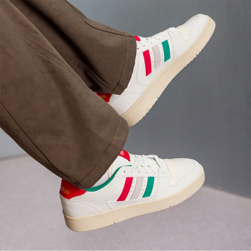 Фото Кроссовки adidas Off White Red Green Vintage Platform Skate Shoes, кожаные, с тремя полосками, низкие, в стиле ретро, повседневные, для мужчин и женщин KJ0840 №2